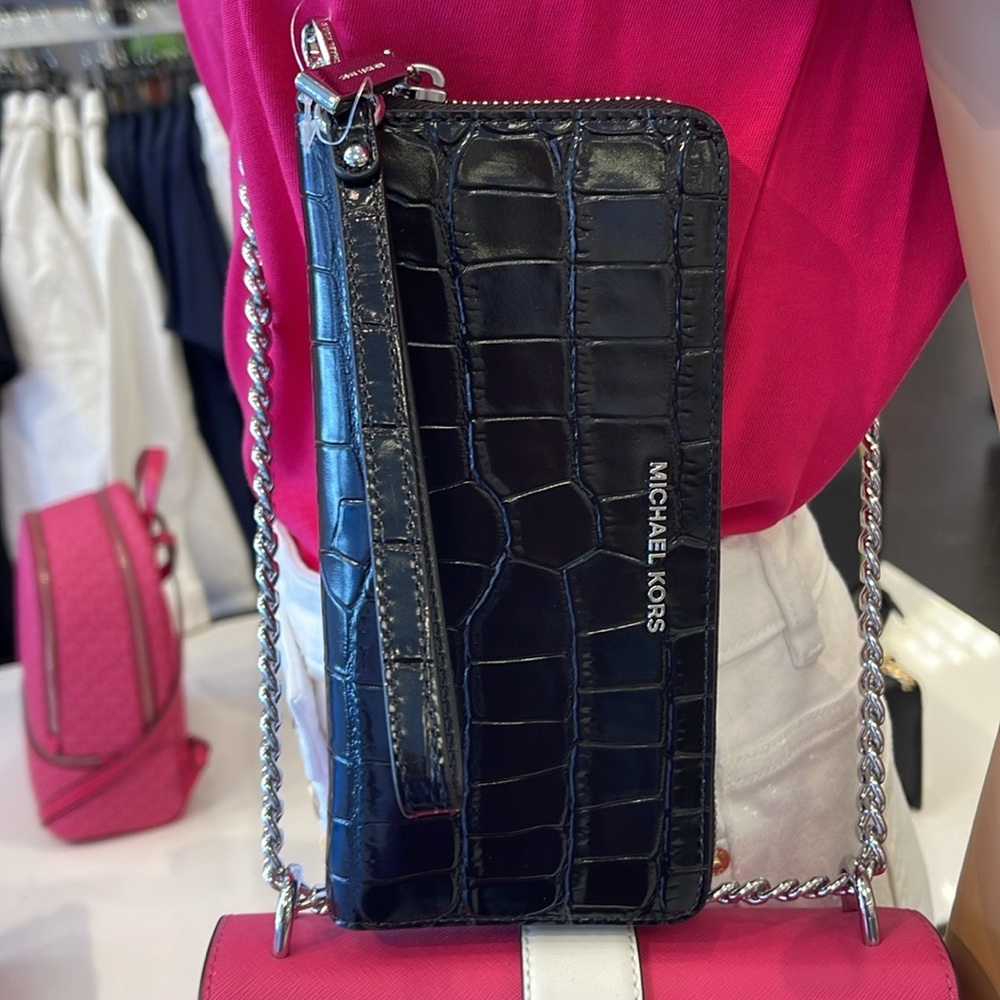 Michael Kors JtSet Travel Metallic Crocodile Embossed Leather Continental Wallet - Picture 7 of 16